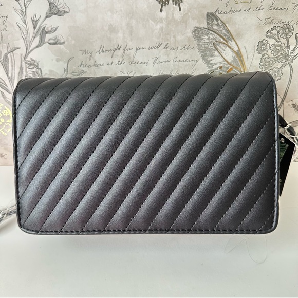 Badgley Mischka Black Quilted Crossbody Bag with Round Logo and Chain Strap - Picture 9 of 16